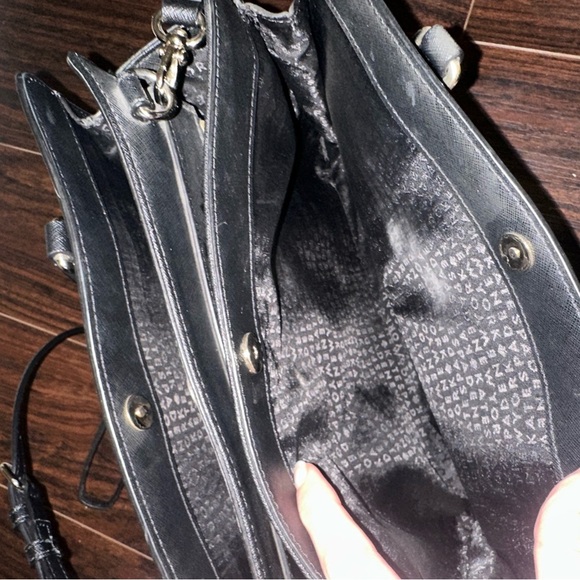 KATE SPADE Saffiano Black Leather Medium Square Tote Bag Purse - Picture 11 of 14